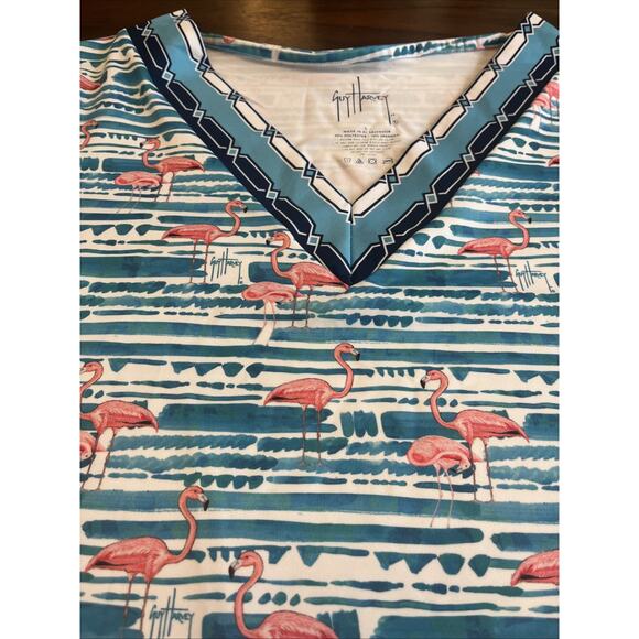 Guy Harvey Tropical Flamingo Dress Wmns Sz L Short Sleeve Vacation Resort Cruise - Picture 3 of 8